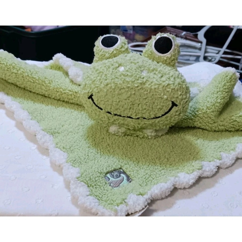 Kashwere Lovey Infant Baby Security Blanket Green Frog 15" Buggy Eyes Plush GUC